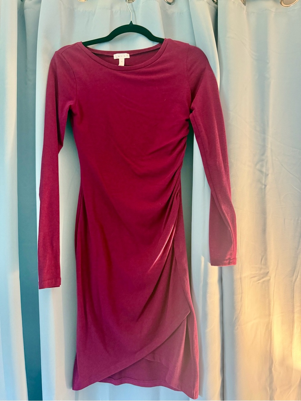 Leith Long-Sleeve Ruched Wrap Dress — Berry Pink